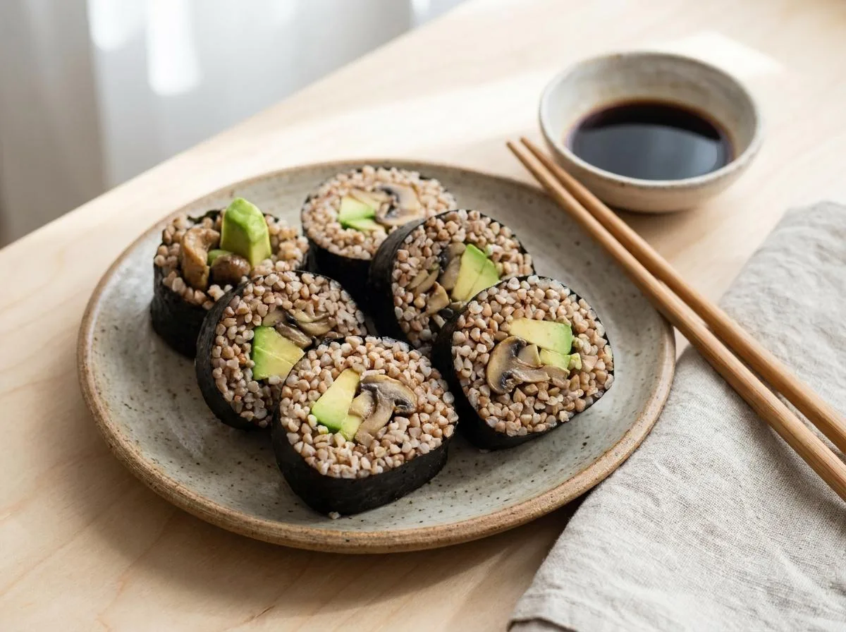 Makis de trigo sarraceno con palta y champiñones
